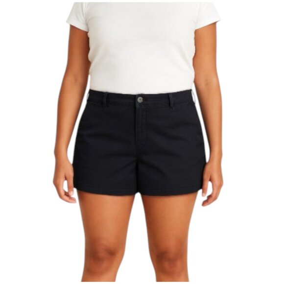 Old Navy Woman's Size 14 Classic Black Cotton Blend Chino Shorts Soft Comfy - Picture 1 of 9